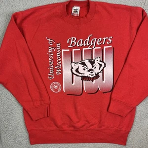 Vintage University of Wisconsin Badgers Sweater Red Crewneck College Sweatshirt - Picture 1 of 8