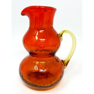 Vintage Kanawha Amberina Crackle Glass Pitcher, Unique Shape, 5 1/2" - Picture 1 of 4
