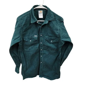 Camisa CARHARTT Vintage BRUSHPOPPER Perla Broches de presión VERDE - Talla 16 X 34 Hecha en EE. UU. - Imagen 1 de 10
