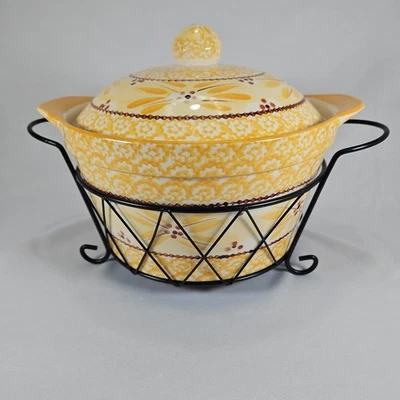 Temptations Old World Amarillo 2.5 QT Redondo Plato para Hornear Tazón Cesta Tapa Horno Holandés Foto 1 de 4
