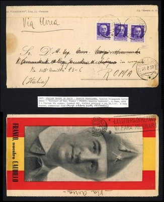 1937 Italy Forces Spain Cover To Italy, Spanish Civil War, Gen. Franco Portrait - Image 1 of 4