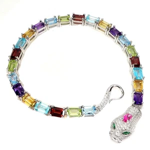 925 Sterling Silver Bracelet Octagon Citrine 6x4mm Topaz Cobra Gemstone 7.5in - Picture 1 of 13