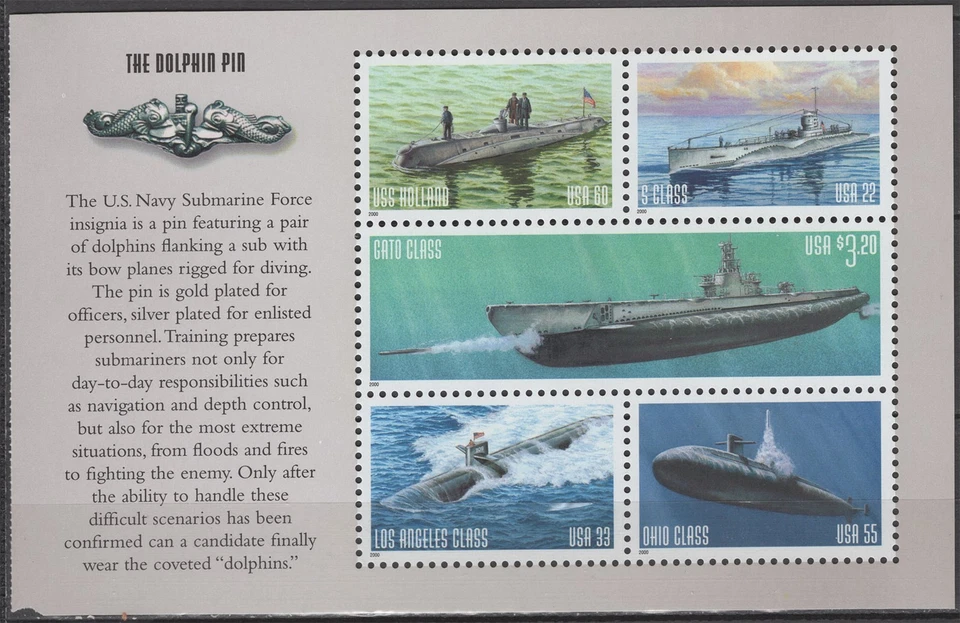 SC# 3373-77 - 22¢-$3.20 - The U.S. Navy Submarines Stamps - Pane of 5 - Image 1 of 1