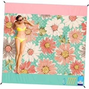 Beach Blanket Waterproof Sandproof 78''×81'' Suits1-4 Adults 78''x81'' Flowers - Picture 1 of 8