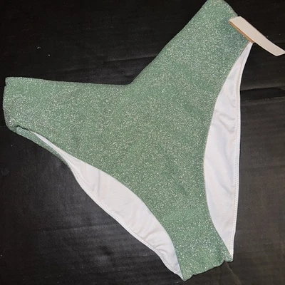 Victoria's Secret ROSA M BIKINI PARTE INFERIOR CINTURA ALTA Verde ForestPine Brillo Lurex Foto 1 de 4