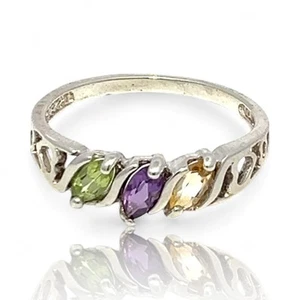 Sterling Silver Marquise Peridot, Amethyst, and Citrine Ring Size 10 (KS1021011) - Picture 1 of 7