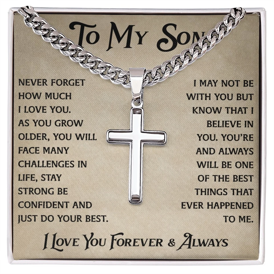 To My Son Cross Necklace Christian Gift From Dad Mom Inspirational Faith Jewelry - Image 1 of 1