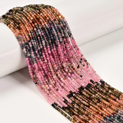 Gradient Natural Multi-color Tourmaline Smooth Round Beads Size 2mm 15.5'' Strd - Image 1 of 3