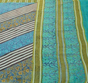 Sushila Vintage Sari 100% Pura Seda Georgette Estampada Artesanal Tela Multicolor - Imagen 1 de 9