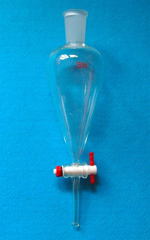 250ml 24/29 Glass Separatory Funnel Pear Shape PTFE Stopcock Straight Drop Tube - Image 1 of 1
