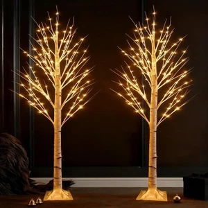 Beleuchteter Birkenbaum, 2er-Pack 6 Fuß vorbeleuchtete weiße künstliche Weihnachtsbäume mit... - Bild 1 von 7