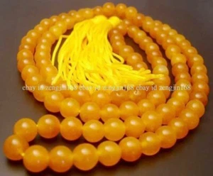 8mm Dark Yellow Jade 108 Prayer Beads Tibet Buddhist Mala Healing Necklace - Picture 1 of 12