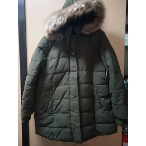 NUEVO CON ETIQUETAS St John's Bay Verde Acolchado Imitación Piel Extraíble Capucha Abrigo Chaqueta Mujer 1X - Imagen 1 de 17