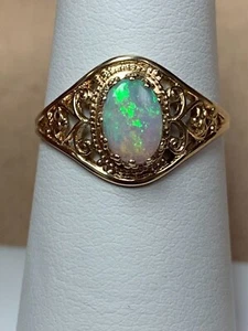 2.Ct Oval Lab Created Fire Opal 14K Yellow Gold Finish Engagement Ring - Picture 1 of 4
