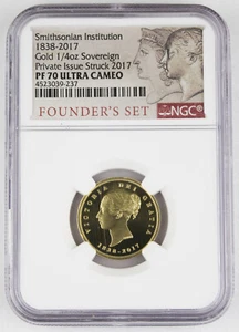 Smithsonian 1838-2017 1/4 Oz Gold Sovereign Proof Private Issue Coin NGC PF70 UC - Bild 1 von 4