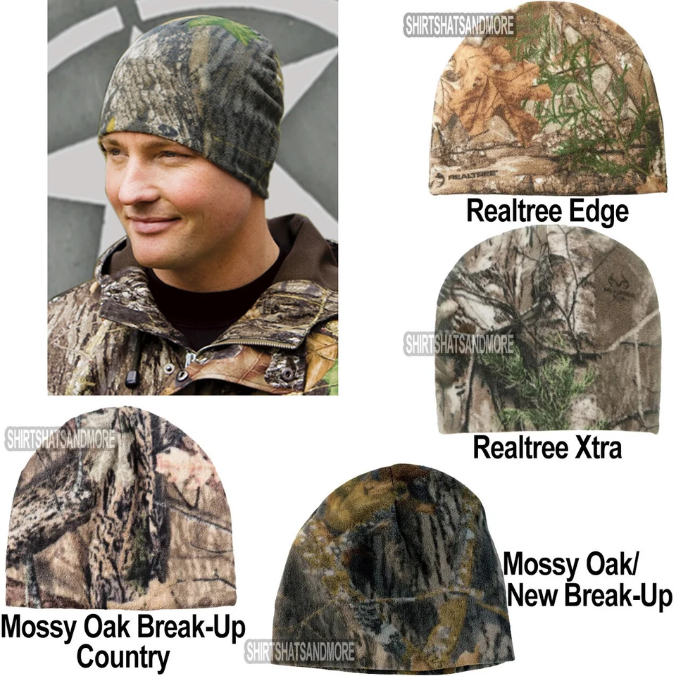 POLAR FLEECE Camo BEANIE Mossy, Realtree Xtra, Edge, Country Hunting Hat Unisex - Image 1 of 1