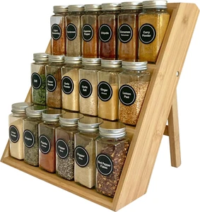 Bamboo Spice Rack and Organizer, 3-tier Seasoning Spice Jar Organizer, Excellent - Picture 1 of 12