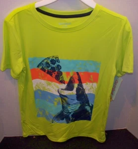 Boys' MEDIUM 8/10 Shark Pizza Graphic Athletic T-Shirt Neon Yellow - Picture 1 of 2