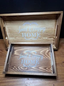 Sweet and Happy Home Pine Square Portable Trays (1 larger, 1 Smaller) - Picture 1 of 7