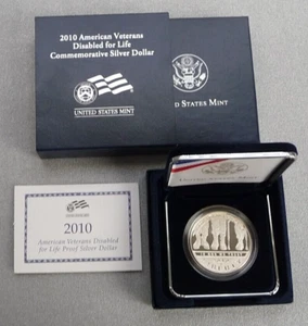 2010-W American Veterans Disabled For Life Commemorative Silver Dollar (AV1) - Picture 1 of 7
