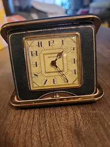 Vintage New Haven Travel Clock Leather Case Working  - Picture 1 of 9