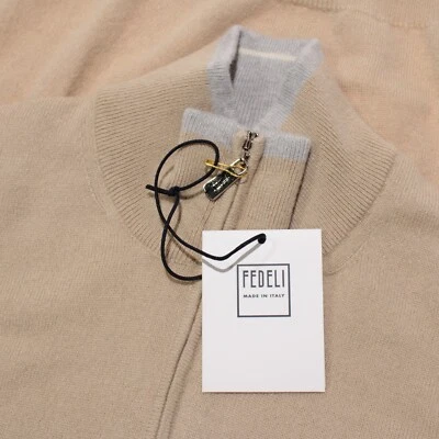 Suéter Pullover Fedeli Nuevo con Etiquetas 1/4 Cremallera Talla 54 US XL Calce Ajustado en Beige Cachemira Foto 1 de 4