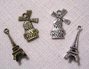 LOT de 2 CHARMS BRELOQUES - TOUR EIFFEL & MOULIN ROUGE PARIS FRANCE - 073 / 075 - Picture 1 of 3