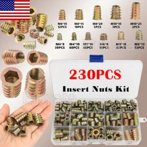 230Pcs THREADED HEX DRIVE INSERT FIXING WOOD SCREW INSERTS NUTS M4/M5/M6M8/M10 - Picture 1 of 12