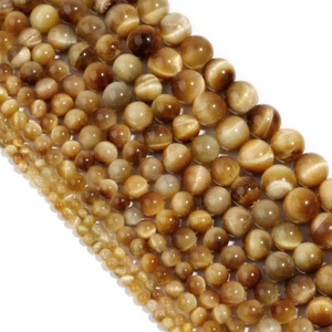 Natürliches Gold Tigerauge Edelstein Glatt Rund Lose Perlen Für Schmuckherstellung - Bild 1 von 16