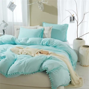 Super Soft Duvet Cover and Pillow Shams Set, Microfiber, Pom Pom Fringe, Comfort - Picture 1 of 6