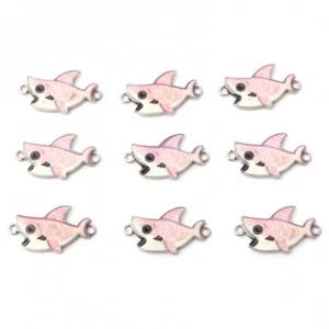 10 Modern Pink Shark Sealife Silver Tone Connector Charms with Enamel Detail - Picture 1 of 1