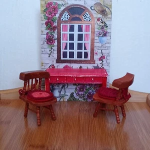 Set of 3 MINIATURE FURNITURE, HAND-PAINTED (NON-TOXIC) WITH CROCHET WORK - Picture 1 of 5