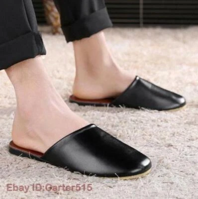 Men's Luxury Indoor/Outdoor Flats Shoes Leather Closed Toes House Slippers - Image 1 of 4