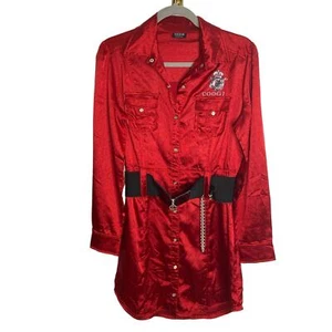 Coogi Belted Shirt Dress Long Sleeve Button Down Logo Retro Y2K Streetwear L - Picture 1 of 9