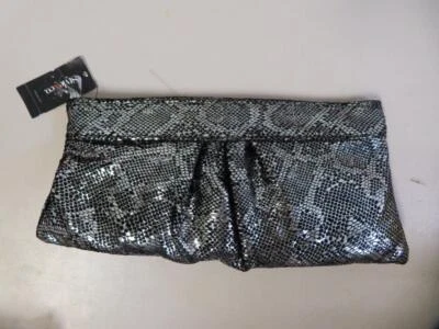 Style & Co Silver/Black Corrine Metallic Evening Clutch Purse 11" x 5" - Image 1 of 3