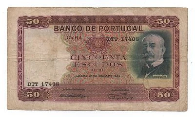 PORTUGAL 50 ESCUDOS 1949 PICK 154 LOOK SCANS - Image 1 of 2