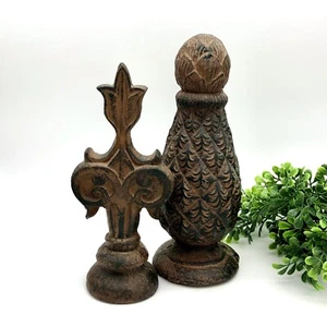 Solid Cast Iron Finial Set Cross Pineapple Rustic Decor Shelf Filler Door Stop - Picture 1 of 10