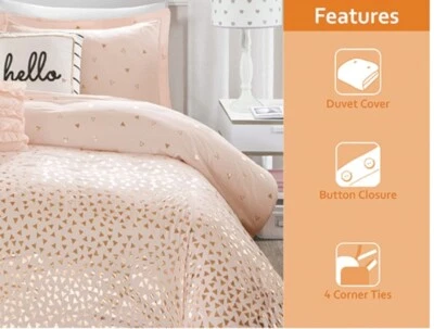 Full Queen Duvet Cover Pink Gold Metallic Printed Bedding Intelligent Design EUC - Image 1 of 4