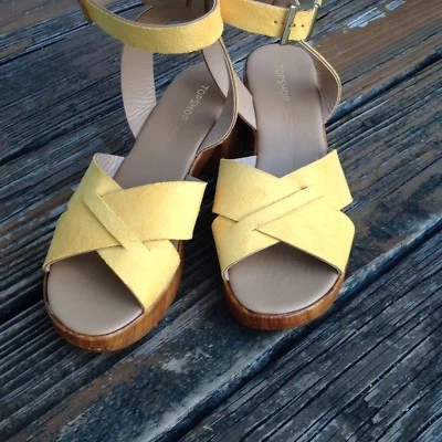 Topshop Top Shop Sandalias Dolly Amarillas 9.5 EU 40 UK 7 Gamuza Cuña Plataforma Zapatos Foto 1 de 4