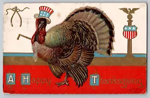 1909 Patriotisches Erntedankfest Türkei Zylinder Hut Fantasy Vintage antike Postkarte - Bild 1 von 2