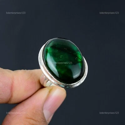 Anillo solitario de cumpleaños de esposa de plata 925 con piedras preciosas de labradorita de fuego verde joyería Foto 1 de 4