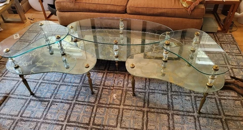 3 Vtg Hollywood Regency Italian Italy Glass & Mirror 1960 Cocktail Tables Cover