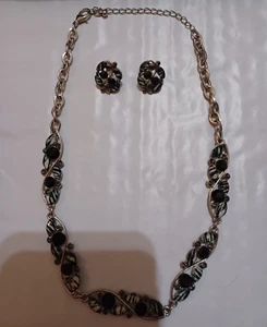 Zebra striped Simulated Black rhinestone zebra necklace&earrings set! blk,silver - Picture 1 of 9