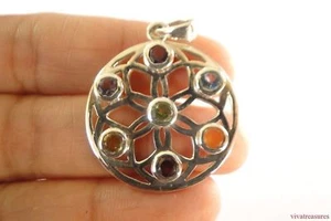 Garnet Amethyst Carnelian Peridot Citrine Chakra 925 Sterling Silver Pendant - Picture 1 of 4
