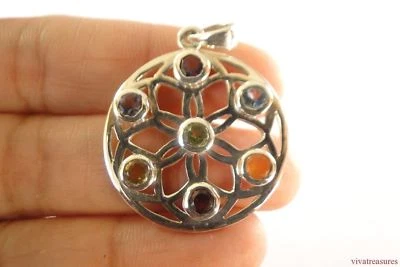Garnet Amethyst Carnelian Peridot Citrine  Chakra 925 Sterling Silver Pendant - Image 1 of 4