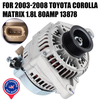Alternator For 2003-2008 Toyota Corolla Matrix 1.8L 80Amp 13878 27060-0D110 - Image 1 of 4