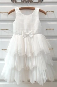 American Princess Sz8 Formal Dress Tiered Tulle Pearl & Satin Bow Classic Ivory - Picture 1 of 8