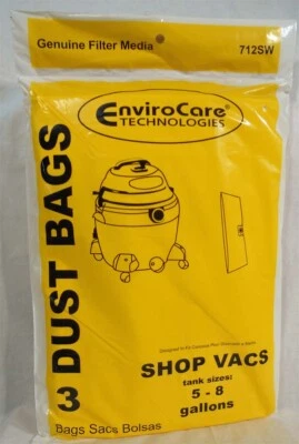 Shop Vac 90661 Craftsman Bags 5 6 8 Gallon ShopVac 3 pack Standard Filtration - Image 1 of 2