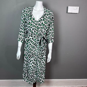 Diane Von Furstenburg dress size 12 Leopard Print midi white green  - Picture 1 of 16