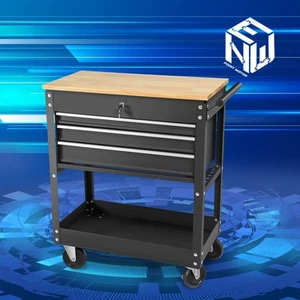 3-Drawers Rolling Tool Chest Cabinet w/Wheels Cart Keyed Locking System Black - Bild 1 von 1